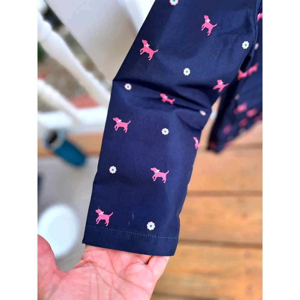 Gymboree Kids Navy Blue‎ Raincoat Pink Dog Print Hooded Spring Autumn Outerwear